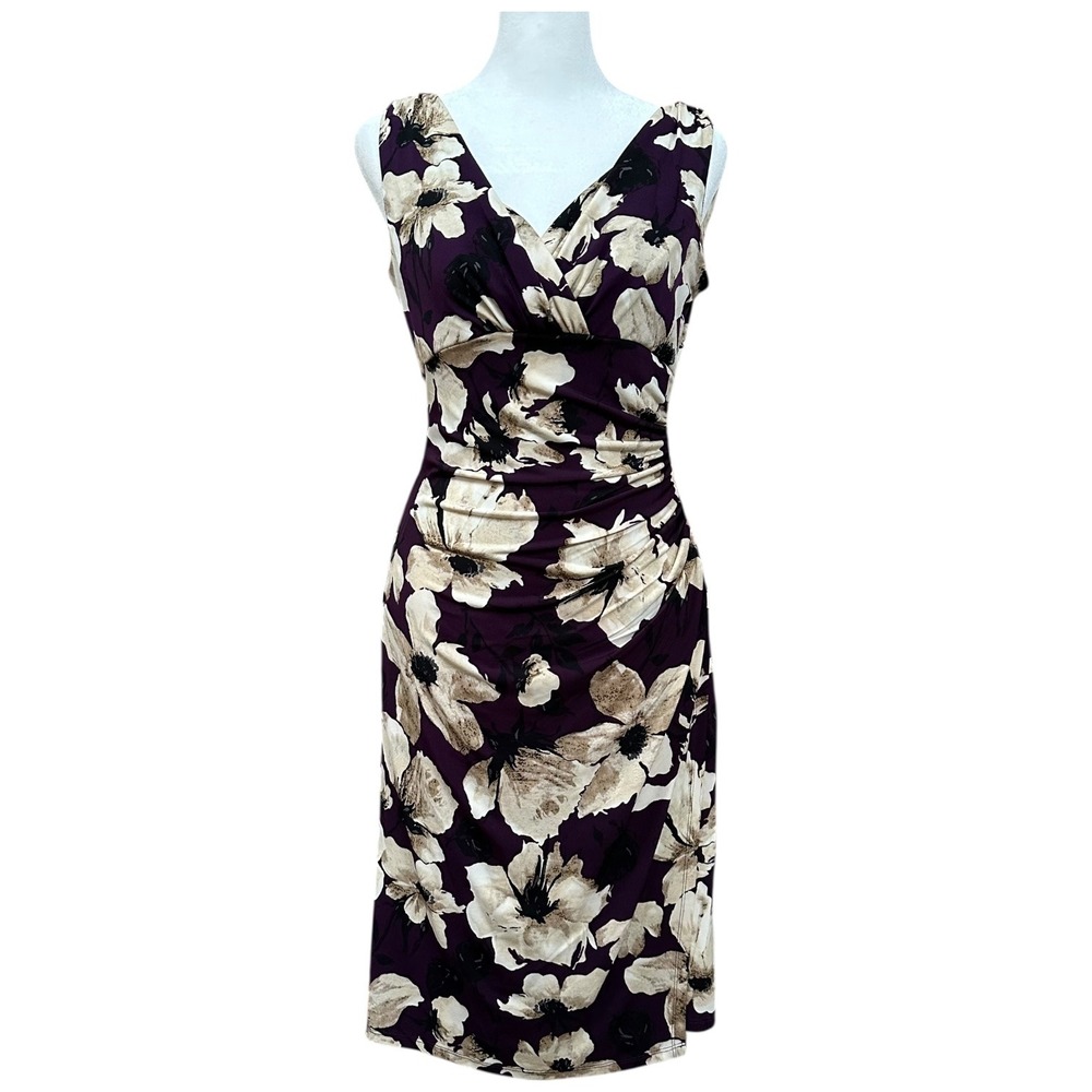 American Living Floral Print Sheath Dress Purple‎ Beige Black Size 6